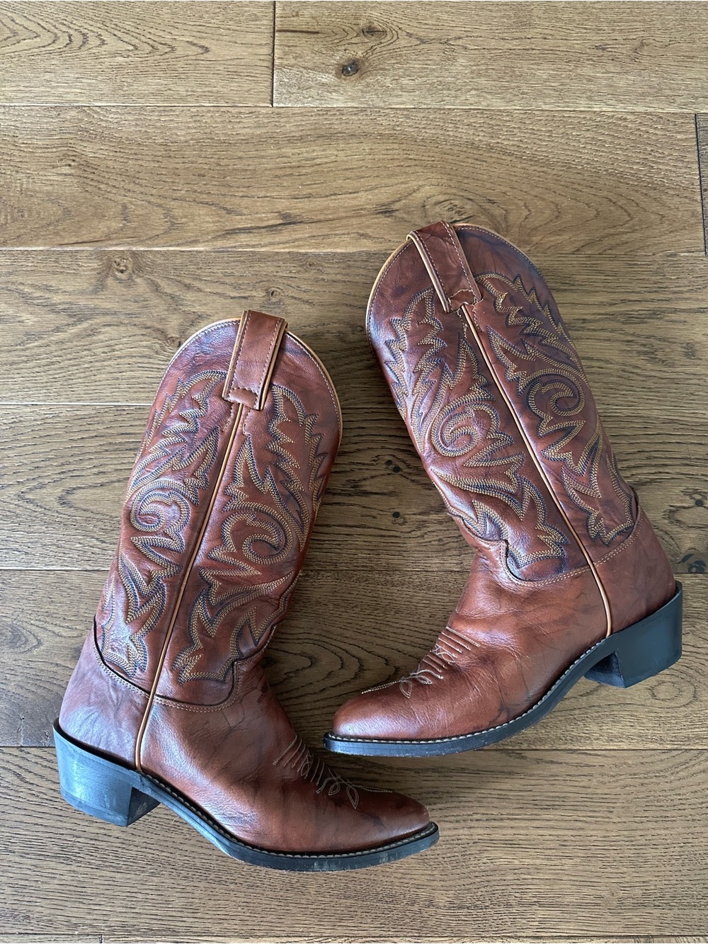 Vintage Justin Boots Western Cowboy Boots Brown Leather Made In Mexico Sz 6